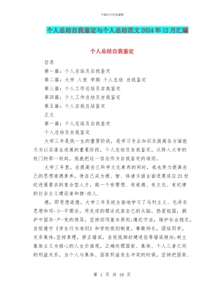 个人总结自我鉴定与个人总结范文2024年12月汇编