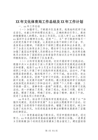 XX年文化体育局工作总结及XX年工作计划