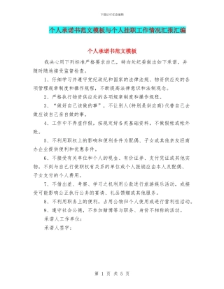 个人承诺书范文模板与个人挂职工作情况汇报汇编