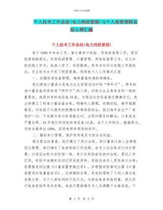 个人技术工作总结与个人投资理财总结心得汇编