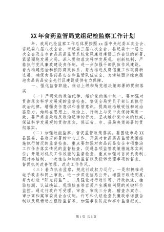 XX年食药监管局党组纪检监察工作计划