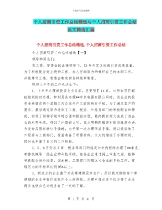 个人招商引资工作总结精选与个人招商引资工作总结范文精选汇编
