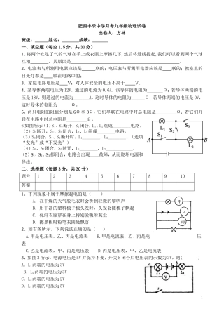 肥西丰乐中学月考九年级物理试卷