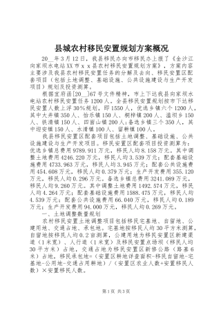 县城农村移民安置规划方案概况
