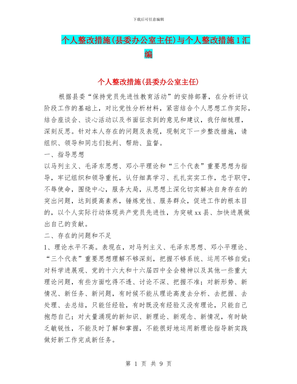 个人整改措施(县委办公室主任)与个人整改措施1汇编_第1页