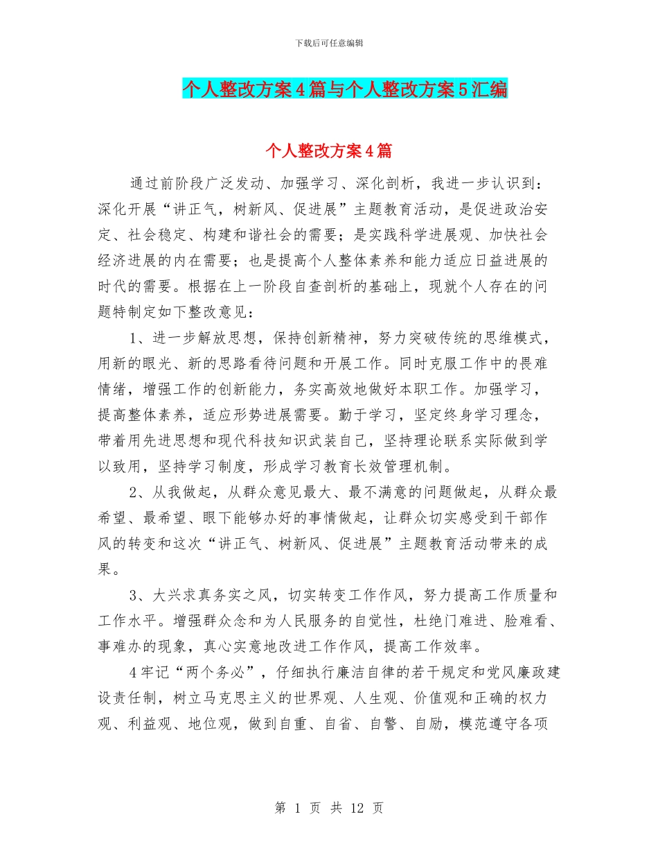 个人整改方案4篇与个人整改方案5汇编.doc_第1页