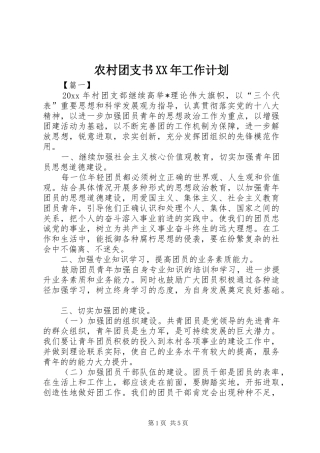 农村团支书XX年工作计划