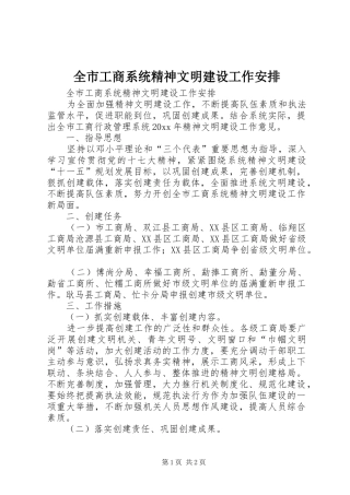 全市工商系统精神文明建设工作安排