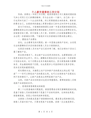 个人新年销售的工作计划
