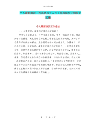 个人最新综治工作总结与个人月工作总结与计划范文汇编