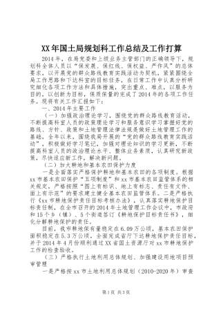 XX年国土局规划科工作总结及工作打算
