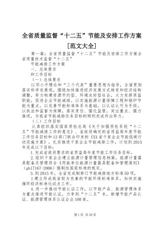 全省质量监督“十二五”节能及安排工作方案[范文大全]