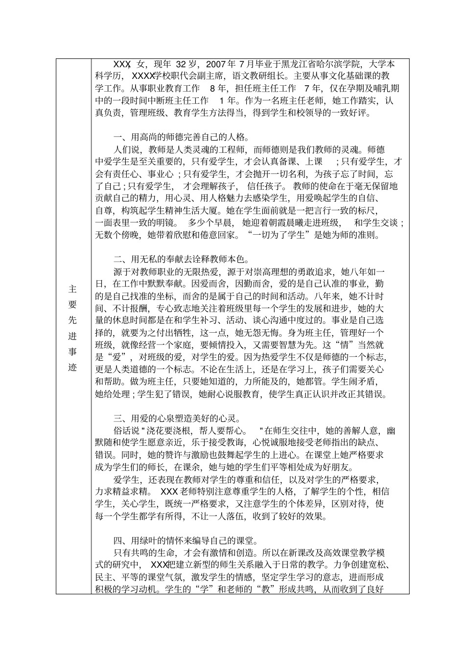 中等职业学校优秀班主任评审表_第2页