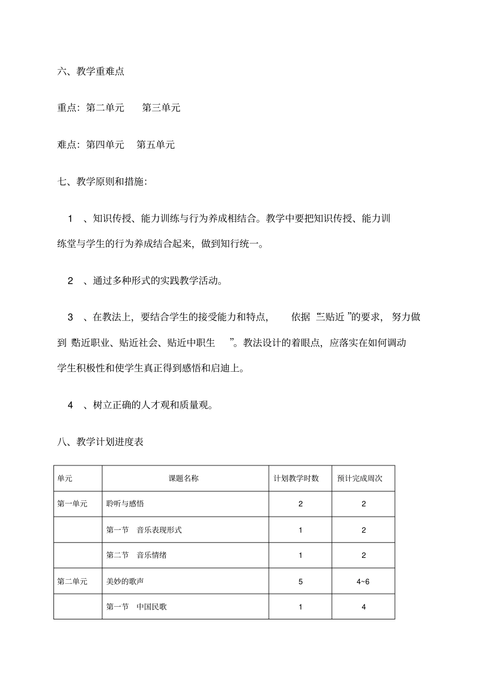 中等职业学校公共艺术教学计划张蕾_第3页