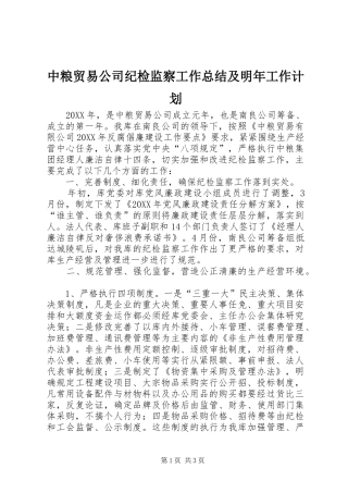中粮贸易公司纪检监察工作总结及明年工作计划
