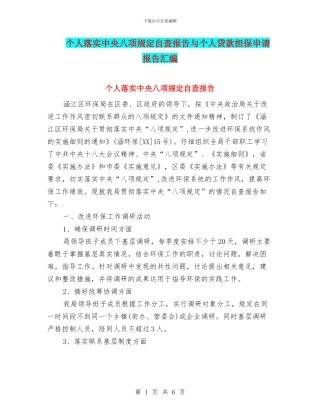 个人落实中央八项规定自查报告与个人贷款担保申请报告汇编