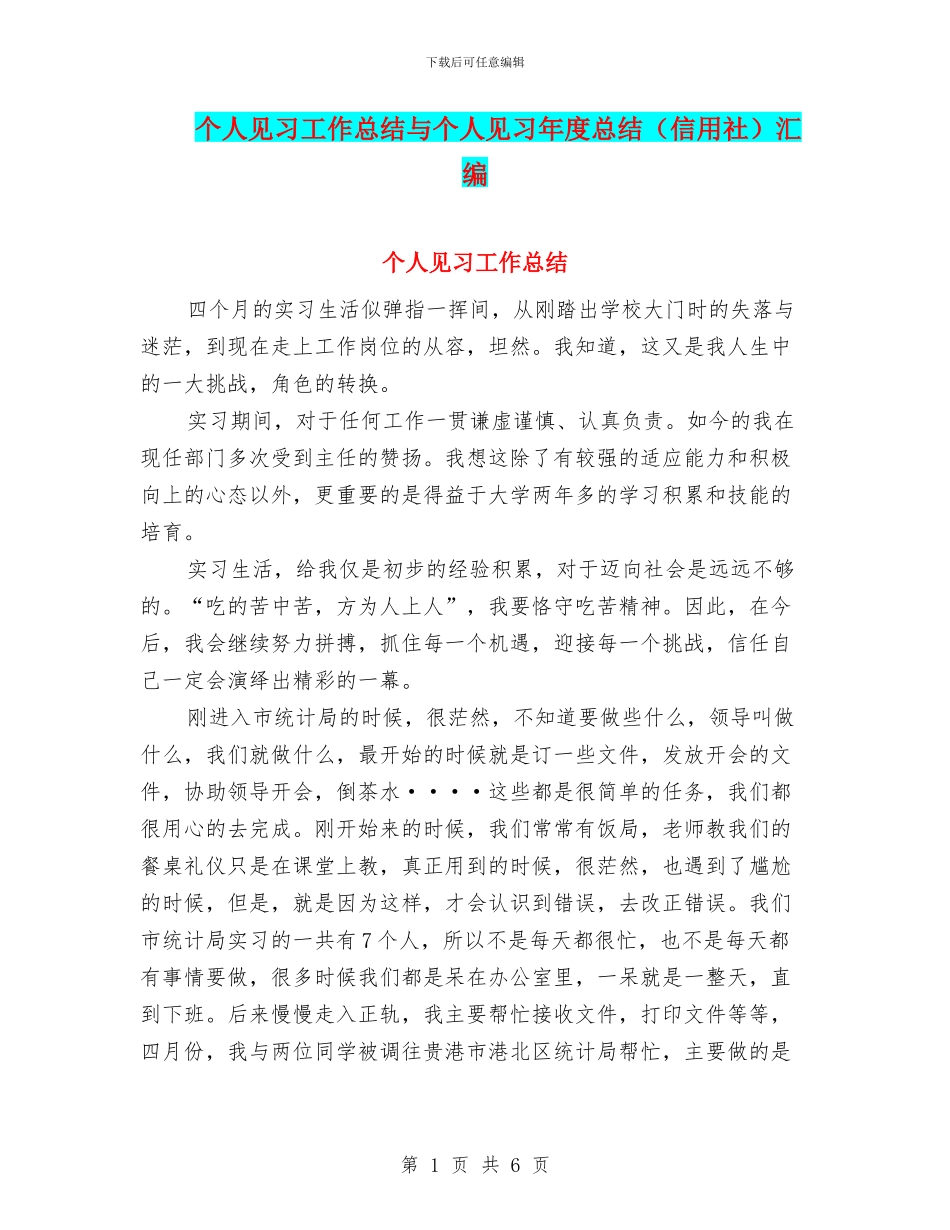 个人见习工作总结与个人见习年度总结汇编_第1页