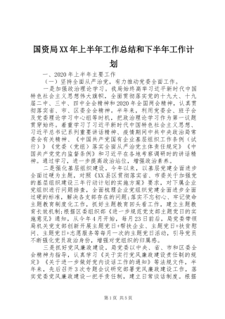 国资局XX年上半年工作总结和下半年工作计划