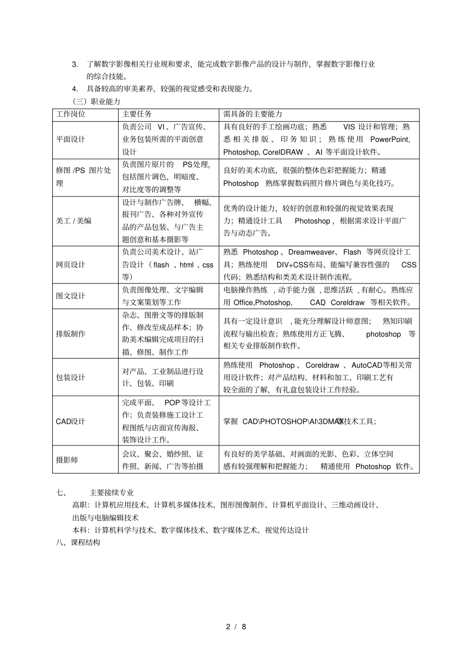 中等职业学校计算机平面设计专业教学标准1资料全_第2页