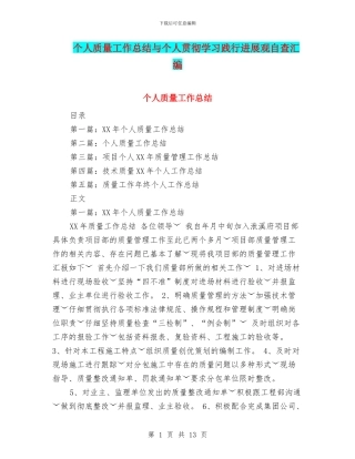 个人质量工作总结与个人贯彻学习践行发展观自查汇编