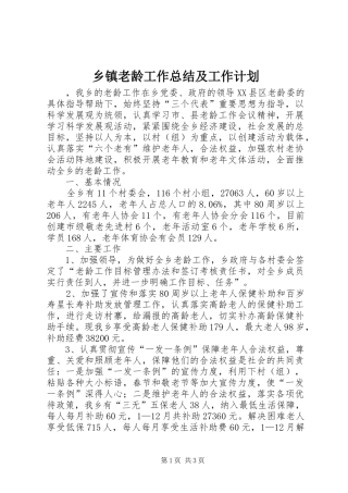 乡镇老龄工作总结及工作计划