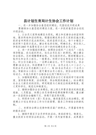 县计划生育局计生协会工作计划