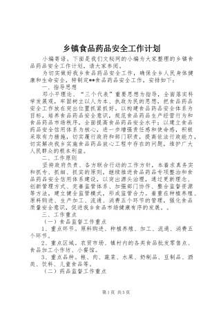 乡镇食品药品安全工作计划