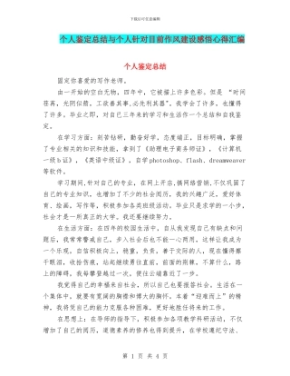 个人鉴定总结与个人针对目前作风建设感悟心得汇编