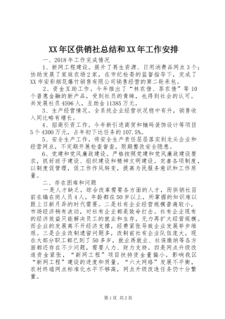 XX年区供销社总结和XX年工作安排