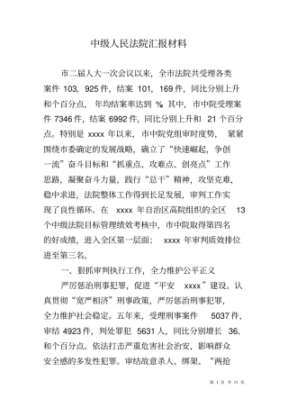 中级人民法院汇报材料