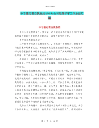 中专鉴定表自我总结与中介公司经理半年工作总结汇编