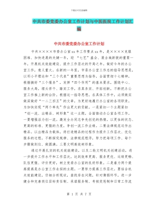 中共市委党委办公室工作计划与中医医院工作计划汇编