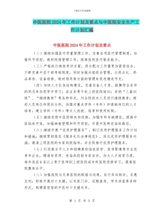 中医医院2024年工作计划及要点与中医院安全生产工作计划汇编