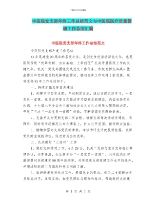 中医院党支部年终工作总结范文与中医院医疗质量管理工作总结汇编