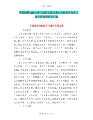 中医院推进医生作风建设实施方案与中医院贯彻学习践行发展观自查汇编