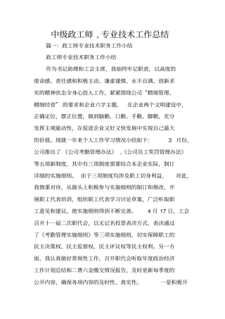 中级政工师,专业技术工作总结