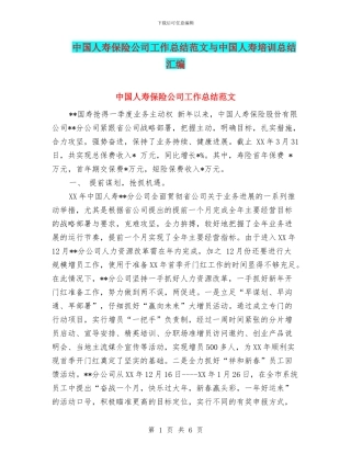 中国人寿保险公司工作总结范文与中国人寿培训总结汇编