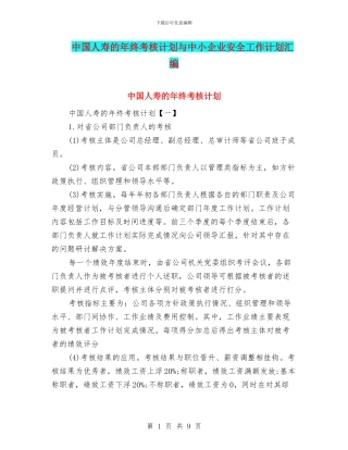 中国人寿的年终考核计划与中小企业安全工作计划汇编