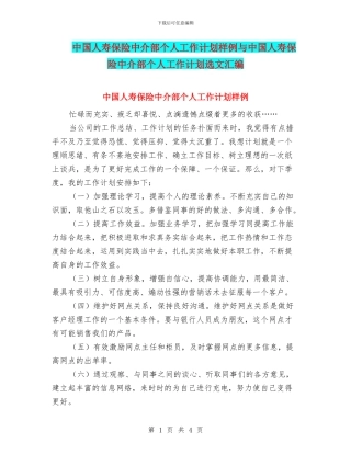 中国人寿保险中介部个人工作计划样例与中国人寿保险中介部个人工作计划选文汇编
