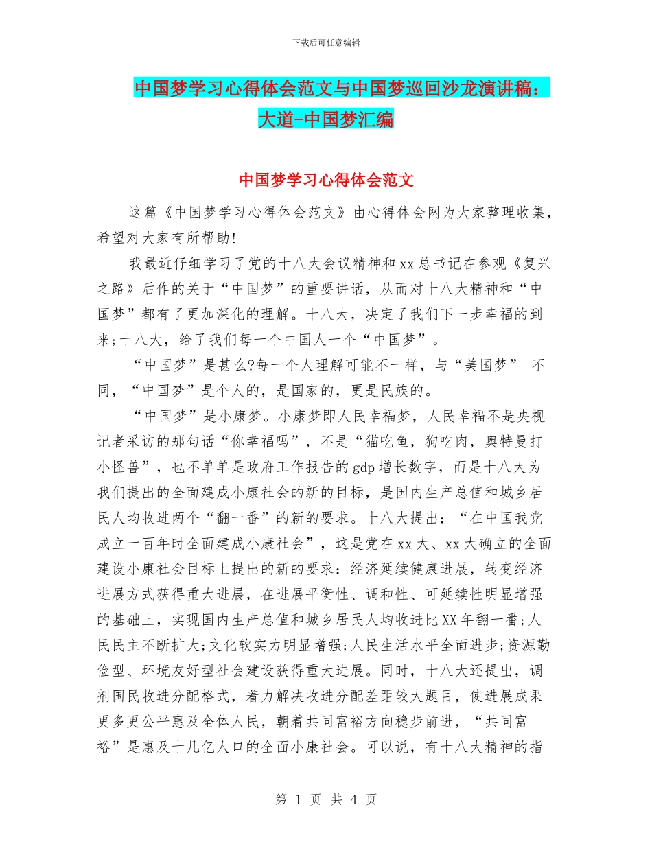 中国梦学习心得体会范文与中国梦巡回沙龙演讲稿：大道_第1页