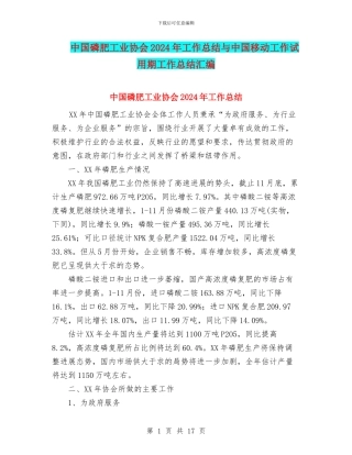 中国磷肥工业协会2024年工作总结与中国移动工作试用期工作总结汇编