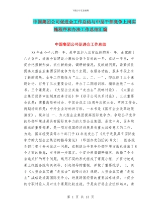 中国集团公司促进会工作总结与中层干部竞争上岗实施程序和办法工作总结汇编