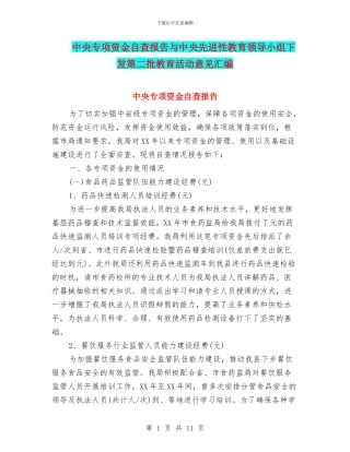 中央专项资金自查报告与中央先进性教育领导小组下发第二批教育活动意见汇编