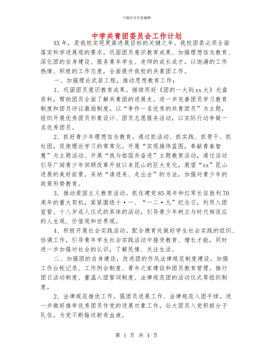 中学共青团委员会工作计划_第1页