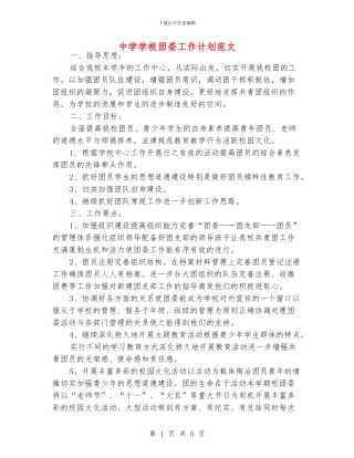 中学学校团委工作计划范文