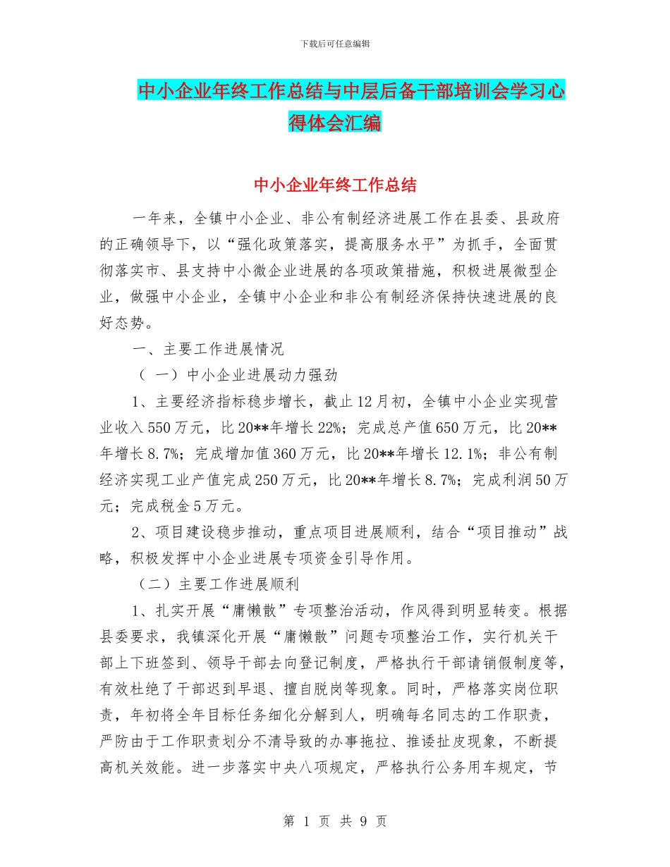 中小企业年终工作总结与中层后备干部培训会学习心得体会汇编_第1页
