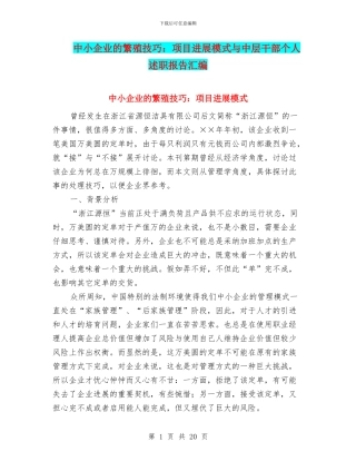 中小企业的繁殖技巧：项目发展模式与中层干部个人述职报告汇编
