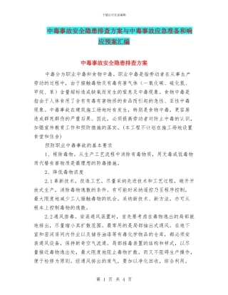 中毒事故安全隐患排查方案与中毒事故应急准备和响应预案汇编