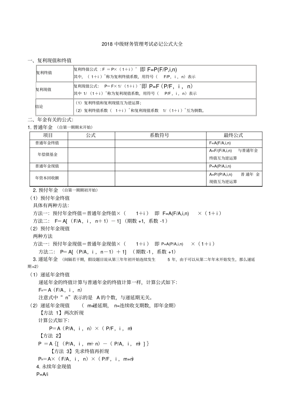 中级财务管理考试必记公式大全_第1页