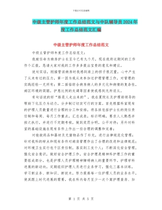 中级主管护师年度工作总结范文与中队辅导员2024年度工作总结范文汇编